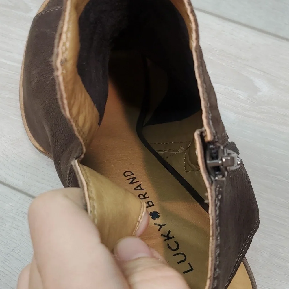 Lucky Brand Womens Jubai Peep Ankle Leather Heels Boots open toe shoes sz 10M